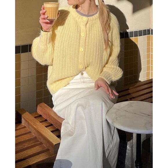 Women's Long Sleeve Button Chunky Soft Knit Open Front Outwear Knitwear Coat - Picture 3 of 6